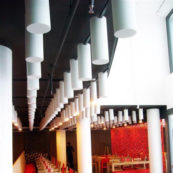 acoustic baffles in hotel restaurant